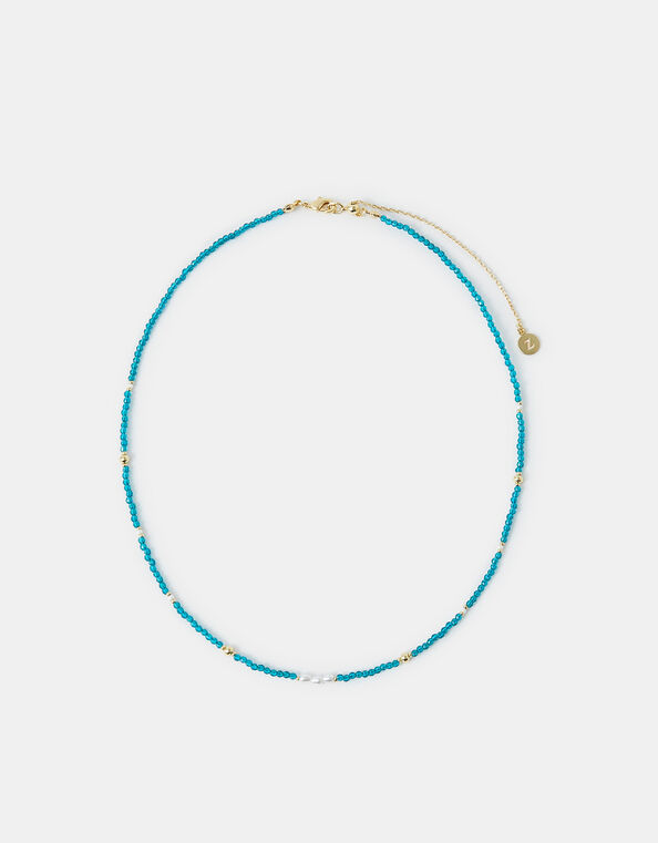 14ct Gold-Plated Beaded Pearl Necklace, Teal (TEAL), large