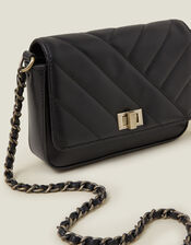 Chain Strap Faux Leather Cross-Body Bag, Black (BLACK), large