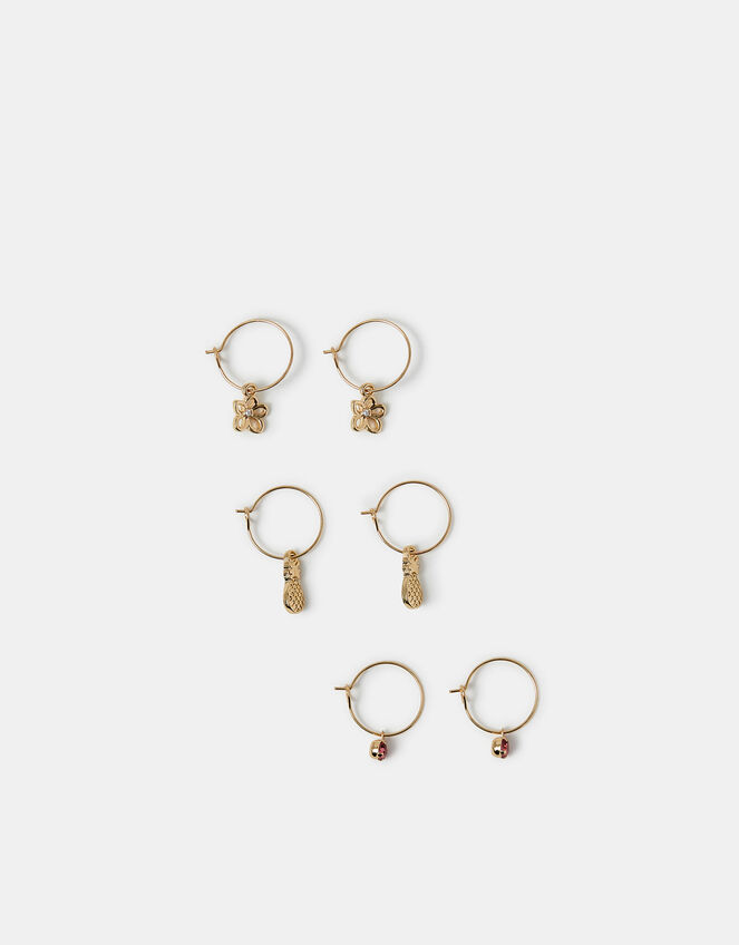 3-Pack Pineapple Gem Charm Hoop Earrings, , large