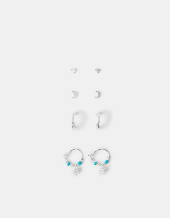 4-Pack Sterling Silver-Plated Celestial Stud & Hoop Earrings, , large