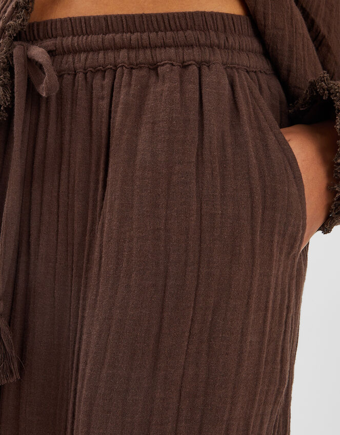 Crinkle Wide Leg Trousers, Brown (CHOCOLATE), large