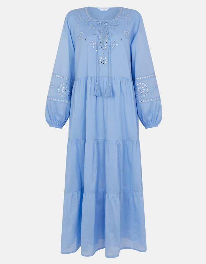 Mirror Embellished Long Sleeve Midi Dress, Blue (BLUE), large