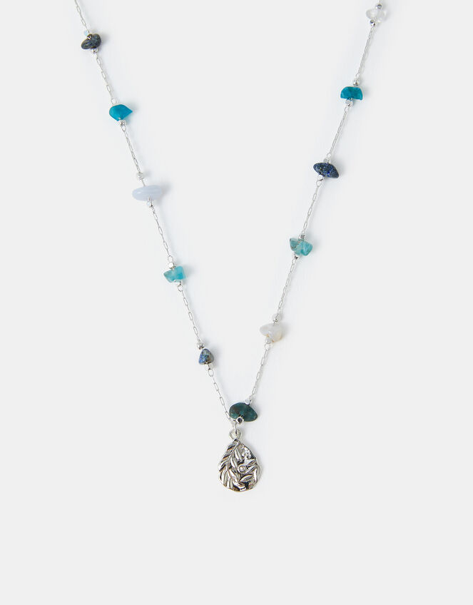 Sterling Silver-Plated Beaded Leaf Pendant Necklace, , large