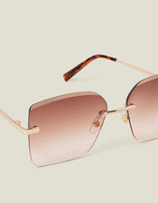Oversized Smokey Lens Rimless Glasses, , large
