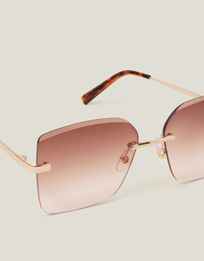 Oversized Smokey Lens Rimless Glasses, , large