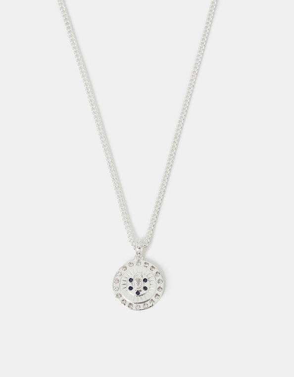 Sterling Silver-Plated Diamante Disc Pendant Necklace, , large